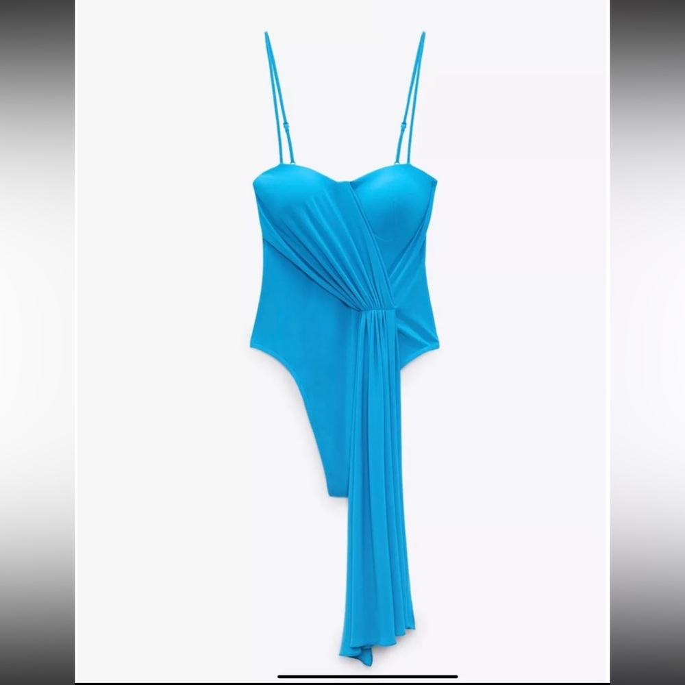 Zara blue bodysuit with drape